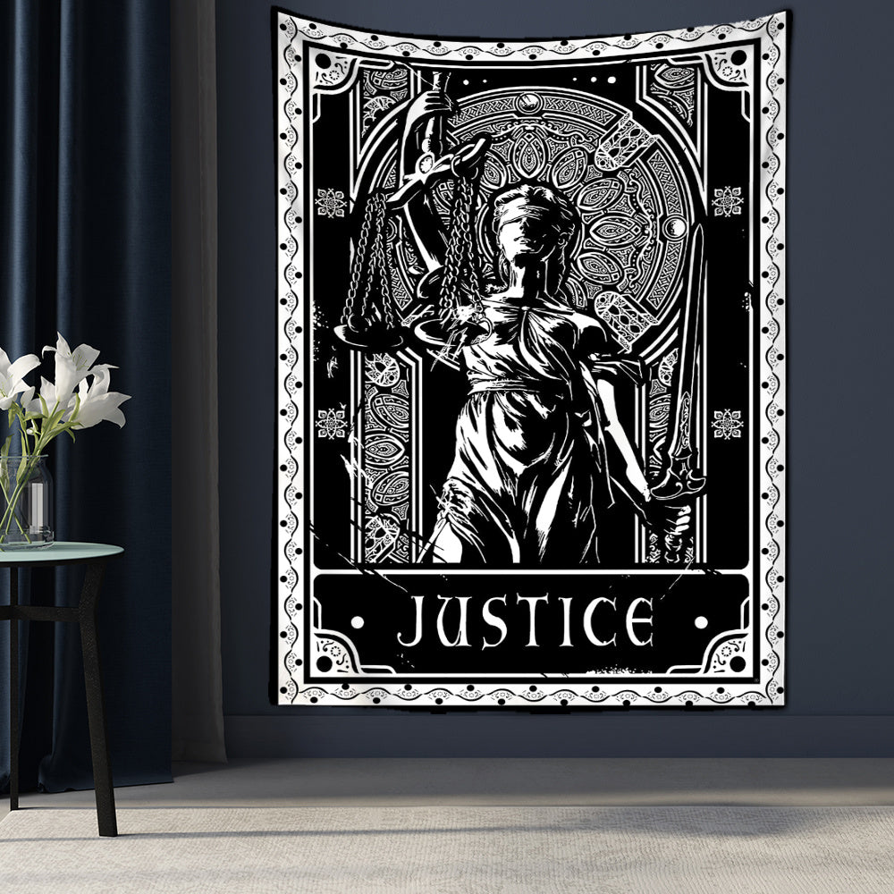 Black Tarot Cards Tapestry Wall Hanging – Moon, Star & Medieval European Divination Art
