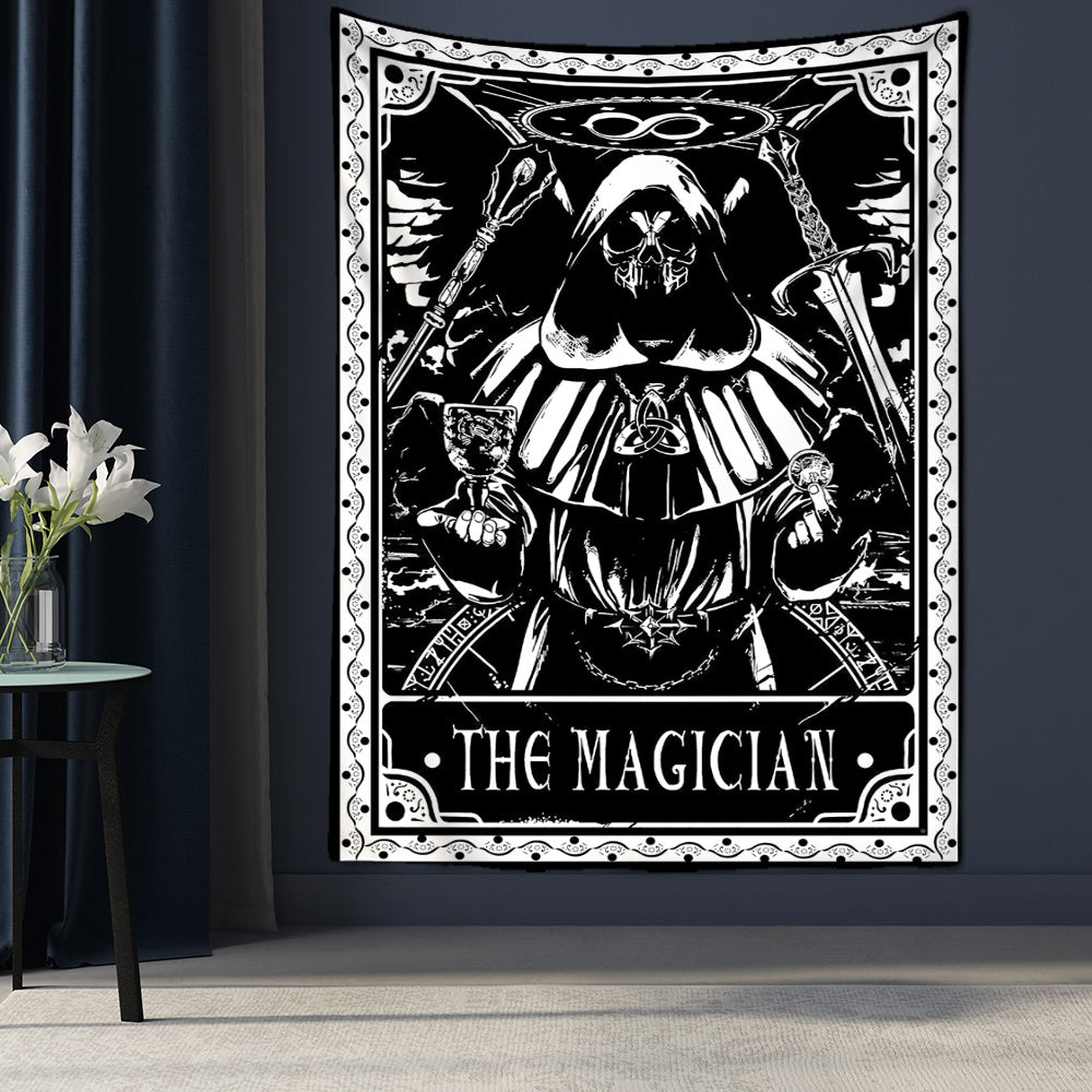 Black Tarot Cards Tapestry Wall Hanging – Moon, Star & Medieval European Divination Art