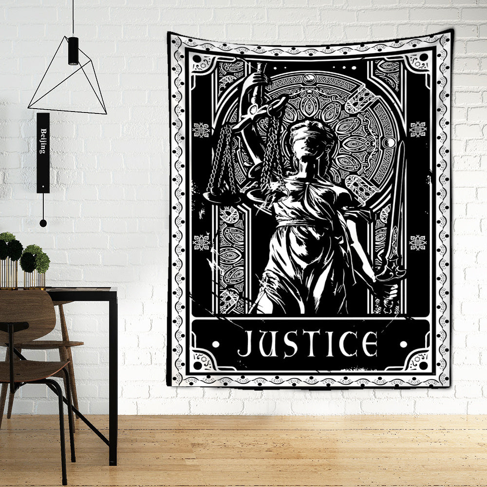 Black Tarot Cards Tapestry Wall Hanging – Moon, Star & Medieval European Divination Art