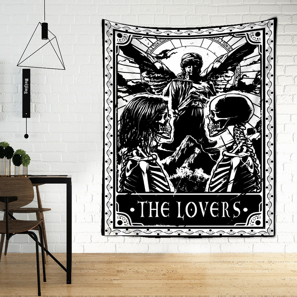 Black Tarot Cards Tapestry Wall Hanging – Moon, Star & Medieval European Divination Art
