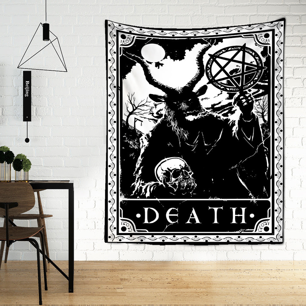 Black Tarot Cards Tapestry Wall Hanging – Moon, Star & Medieval European Divination Art