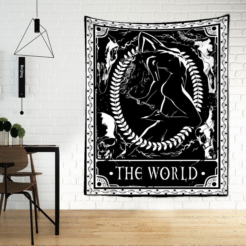 Black Tarot Cards Tapestry Wall Hanging – Moon, Star & Medieval European Divination Art