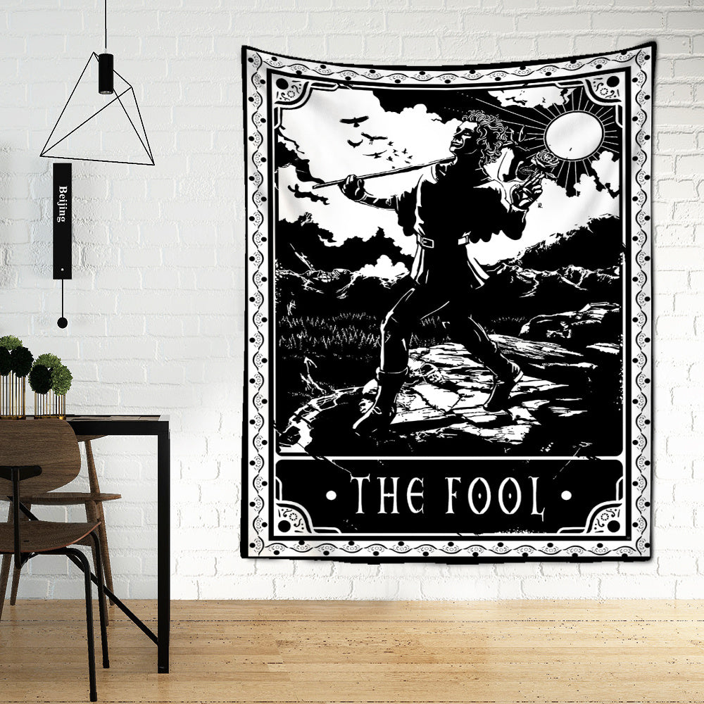 Black Tarot Cards Tapestry Wall Hanging – Moon, Star & Medieval European Divination Art