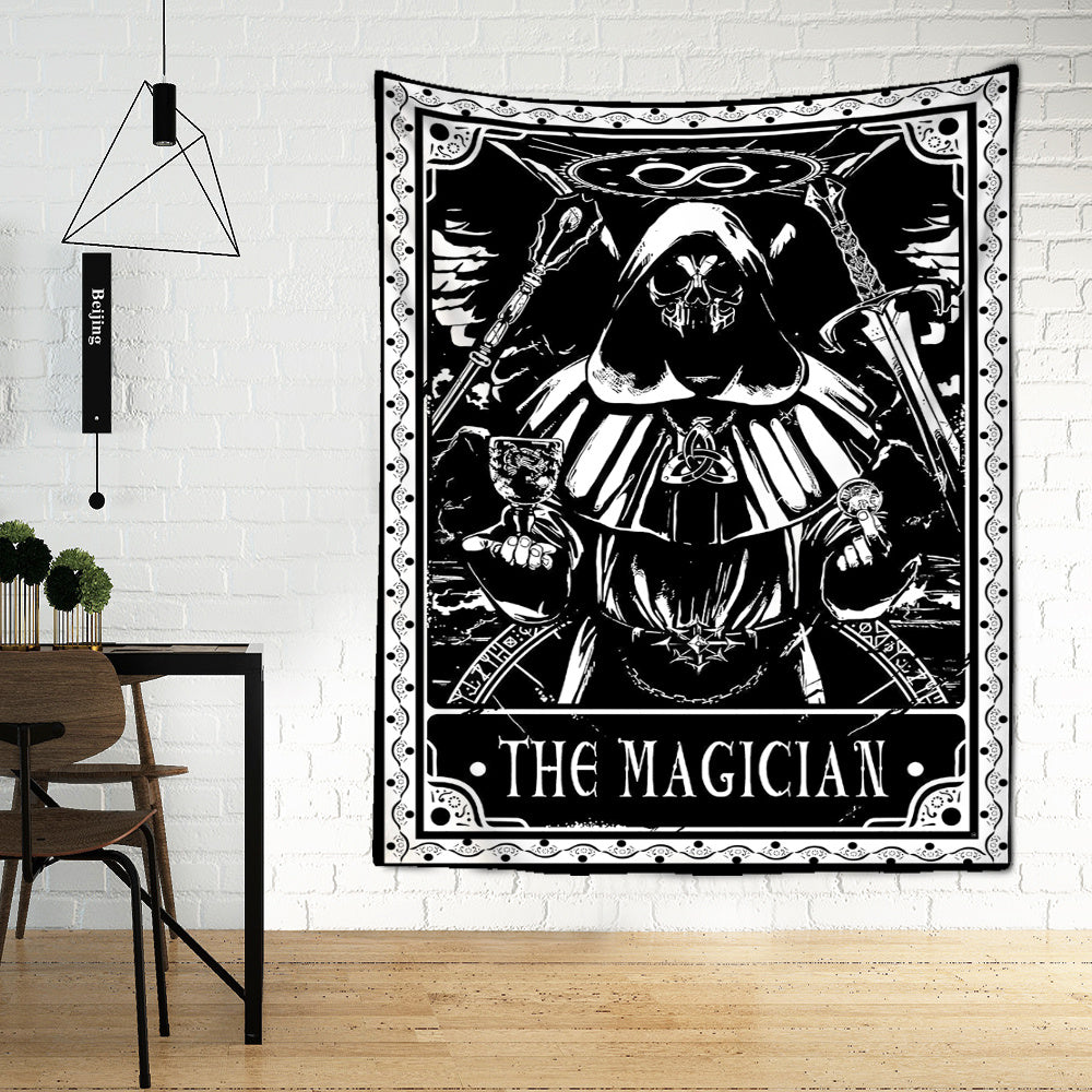 Black Tarot Cards Tapestry Wall Hanging – Moon, Star & Medieval European Divination Art