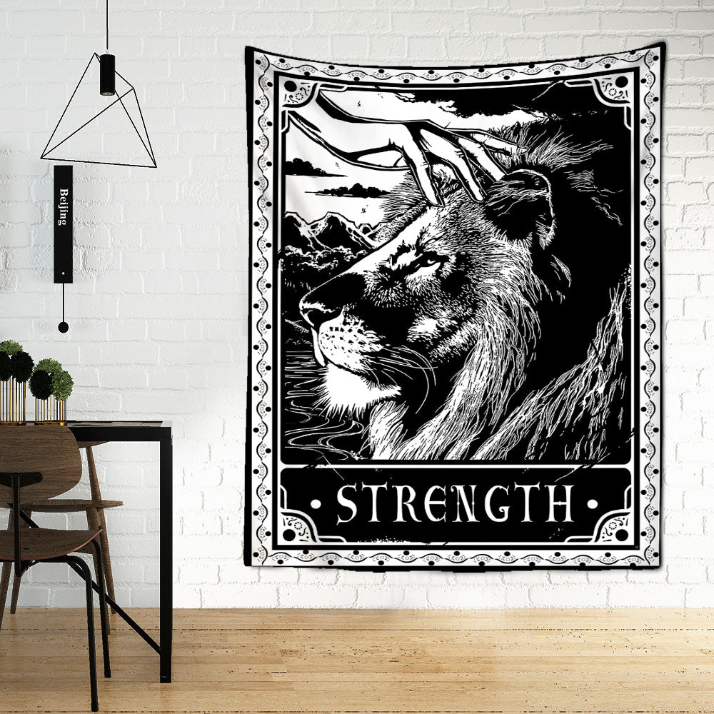 Black Tarot Cards Tapestry Wall Hanging – Moon, Star & Medieval European Divination Art