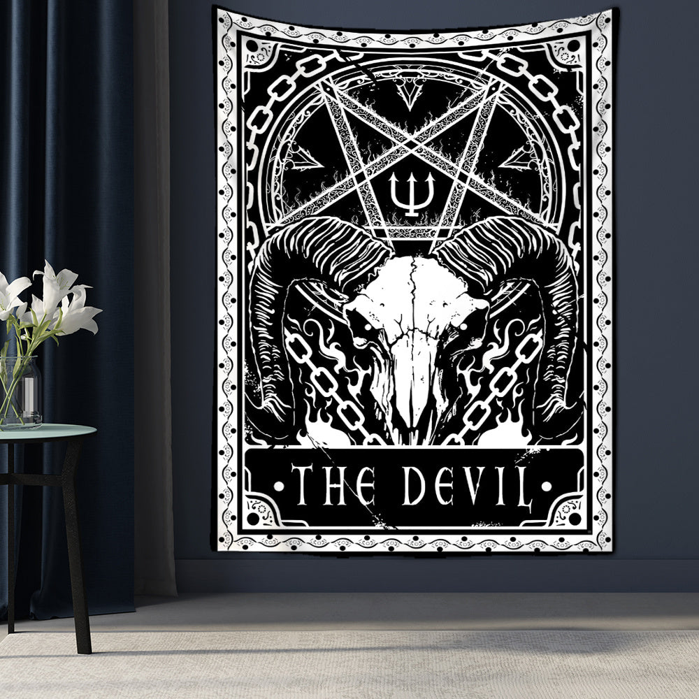 Black Tarot Cards Tapestry Wall Hanging – Moon, Star & Medieval European Divination Art