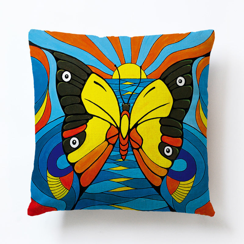 Butterfly Pattern Pillowcase Cotton And Linen Printing Cushion Pillow