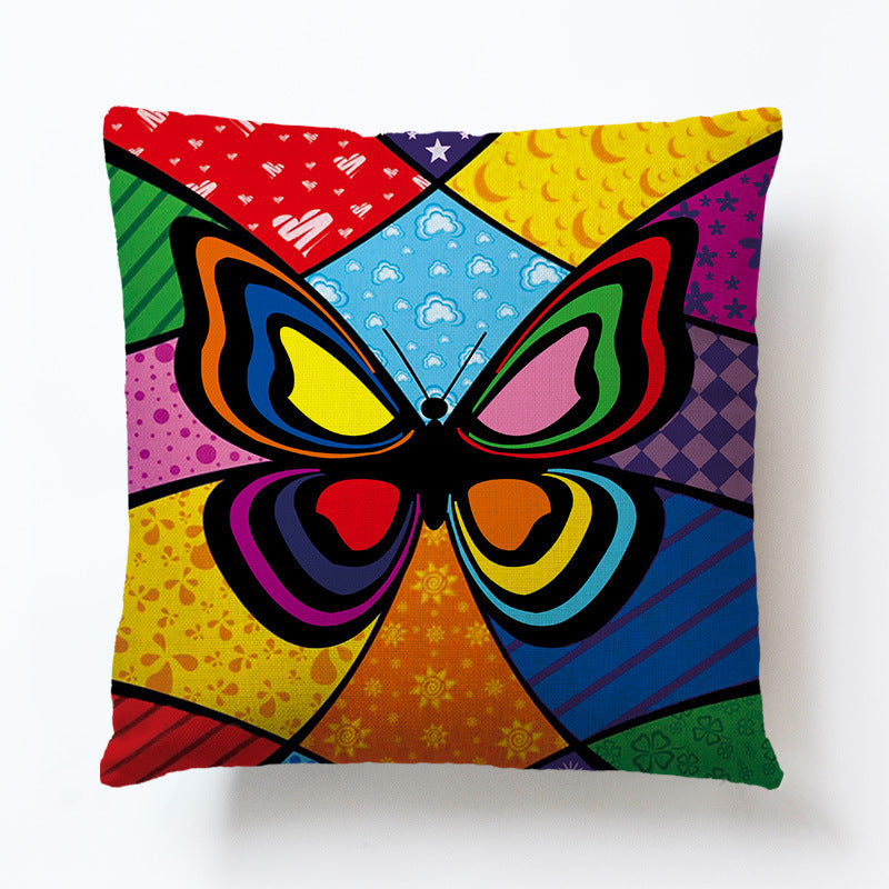 Butterfly Pattern Pillowcase Cotton And Linen Printing Cushion Pillow