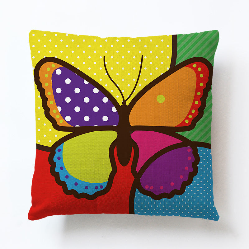 Butterfly Pattern Pillowcase Cotton And Linen Printing Cushion Pillow