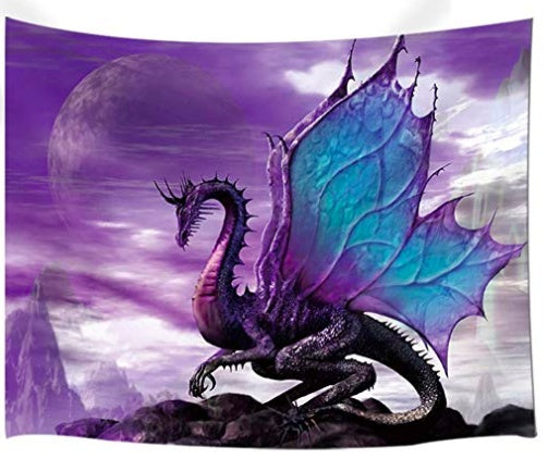 Medieval Fantasy Purple Dragon Tapestry – European Wall Hanging for Home Decor