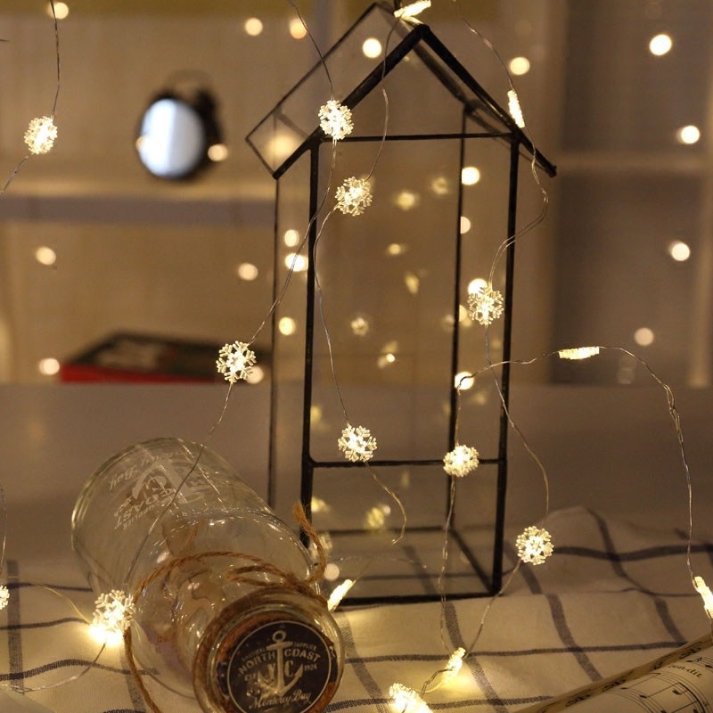 Newsoo Copper Wire Star & Snowflake LED String Lights – Warm White, Battery Powered