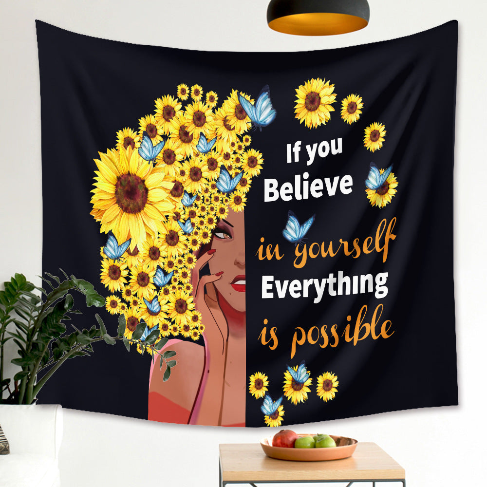Sunflower Skull Tapestry – Boho Gothic Wall Hanging for Unique Home Decor