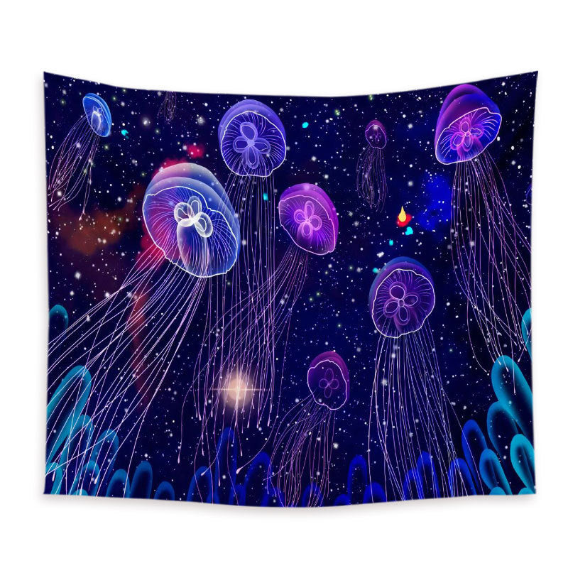 Sky Purple Jellyfish Tapestry – Fluorescent Ocean-Inspired Wall Hanging for Home Decor