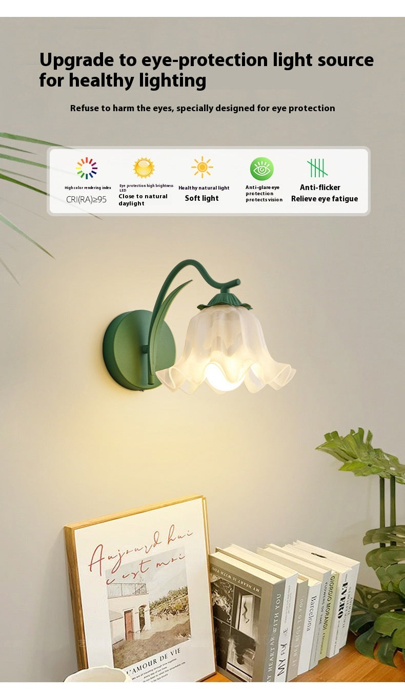 Retro Idyllic Girl Bed Head Wall Lamp – Flower Design with Colorful Light Options