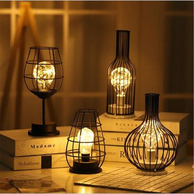 Minimalist Hollow Wine Bottle Table Lamps – Creative Iron Reading Lamp
