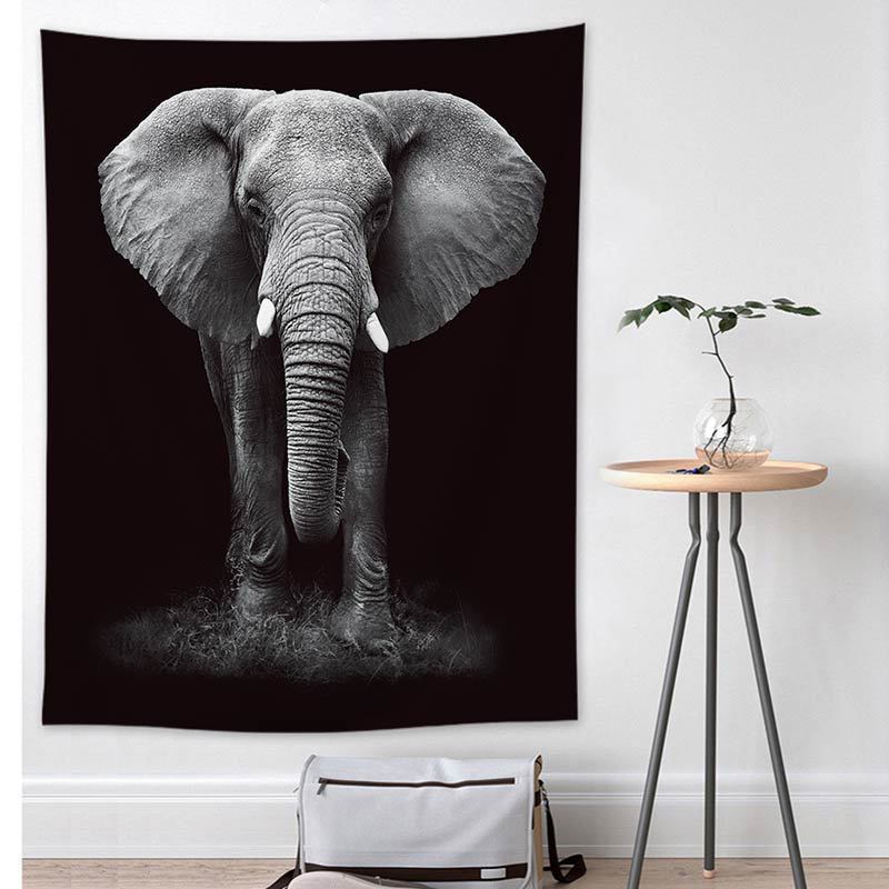Black and White Realistic Animal Printed Tapestry – European & American Style Home Decor
