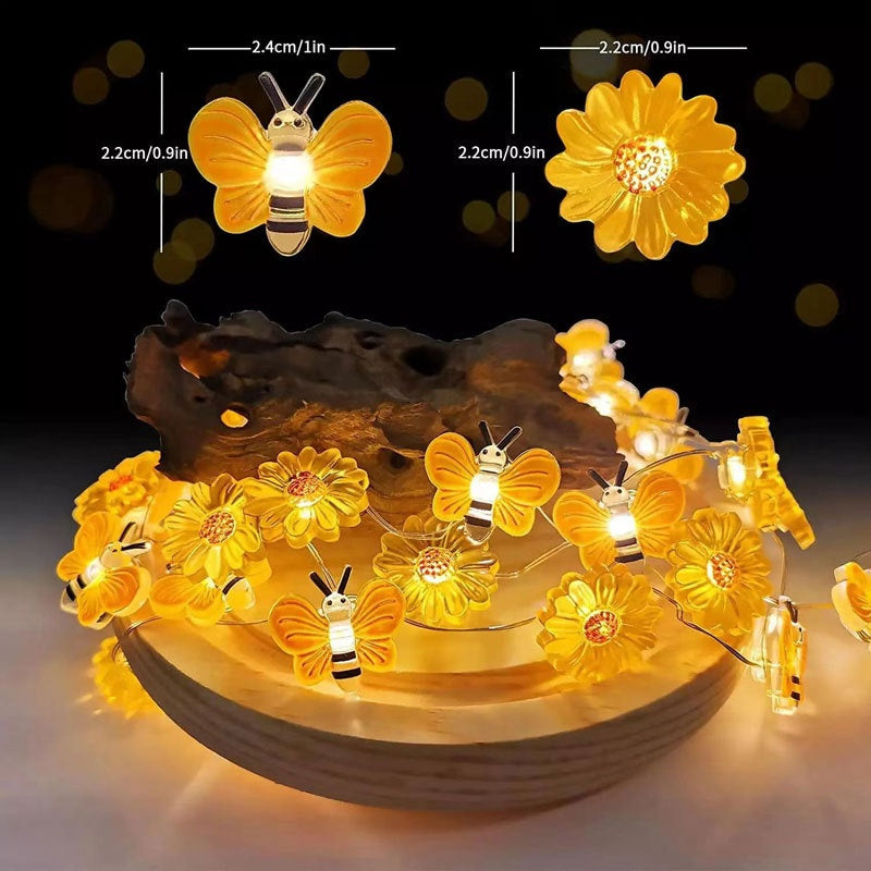 Bee & Flower Decorative String Lights – Warm White Festival Room Lighting
