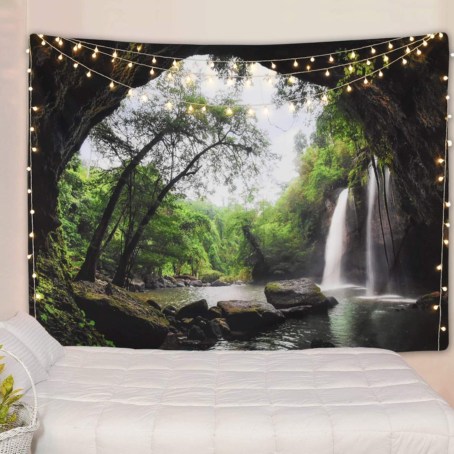 Beautiful Cave Waterfall Print Wall Tapestry – Boho Hippie Home Decor