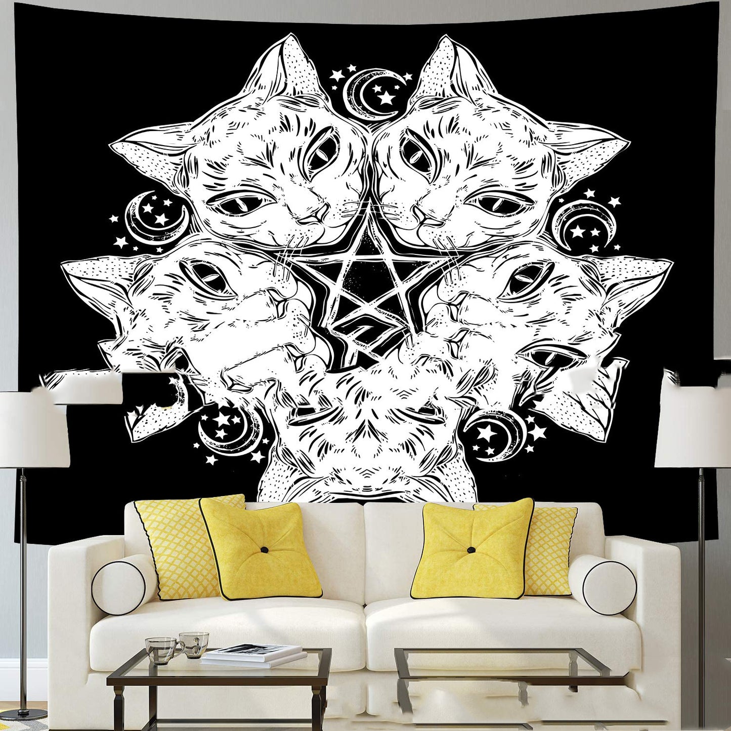 Magic Tapestry – Mystical Hippie Cat & Star Wall Hanging for Home Decor