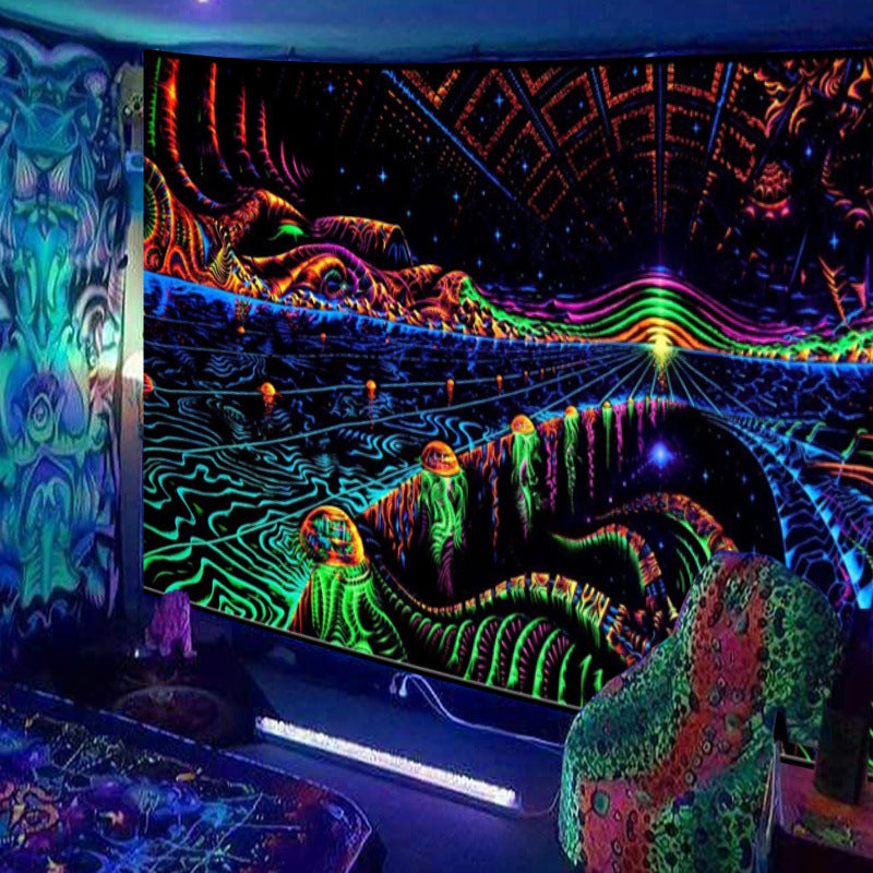 Fluorescent Landscape Tapestry – Glow in Dark Wall Hanging for Home & Room Decor