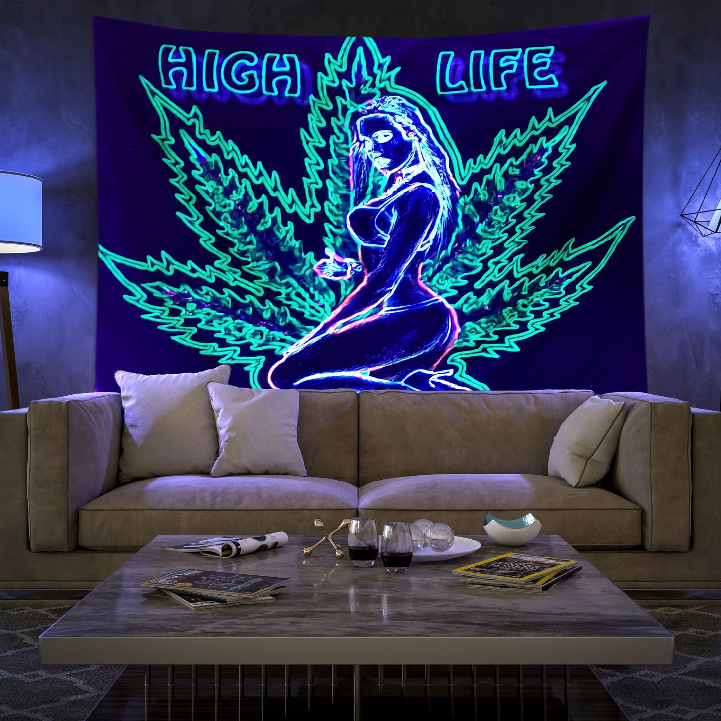 Fluorescent Plant Girl Print Tapestry – Modern Wall Hanging Home Decor