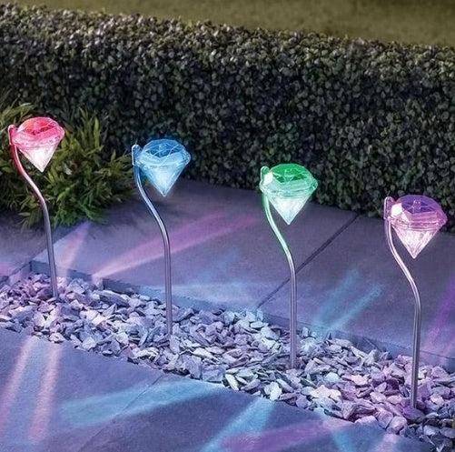 Solar Powered Garden Diamond Light – Waterproof Multicolor & White LED Outdoor Lamp