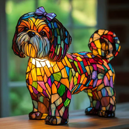 Colorful Resin Dog Lamp – Creative Animal Decoration & Night Light