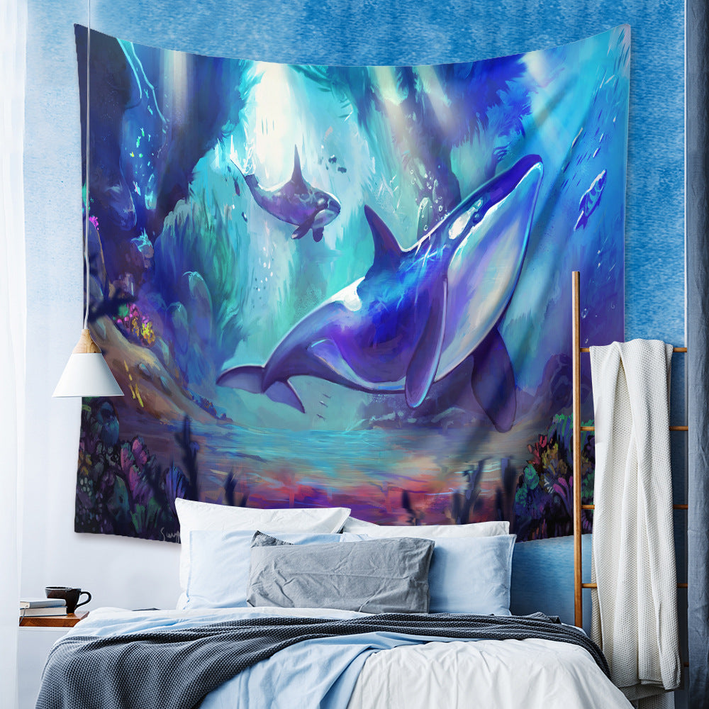 Nordic Ocean Tapestry Wall Hanging – Plush Polyester Bedroom Decor