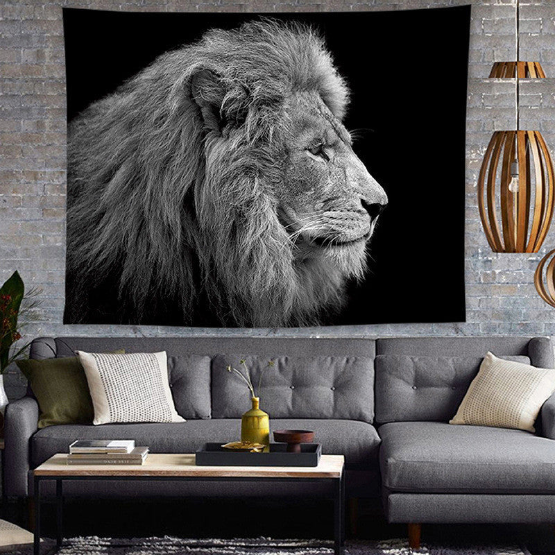 Black and White Realistic Animal Printed Tapestry – European & American Style Home Decor