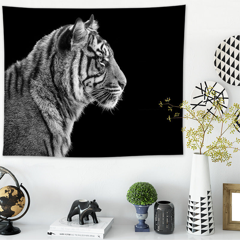 Black and White Realistic Animal Printed Tapestry – European & American Style Home Decor