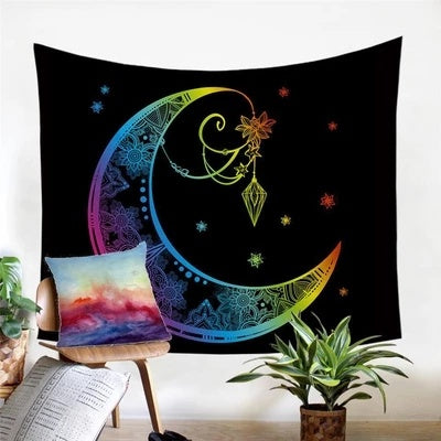 Elegant Mandala Moon Home Decor Tapestry – Plush European Classical Design