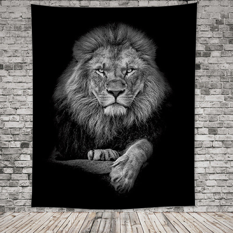 Black and White Realistic Animal Printed Tapestry – European & American Style Home Decor