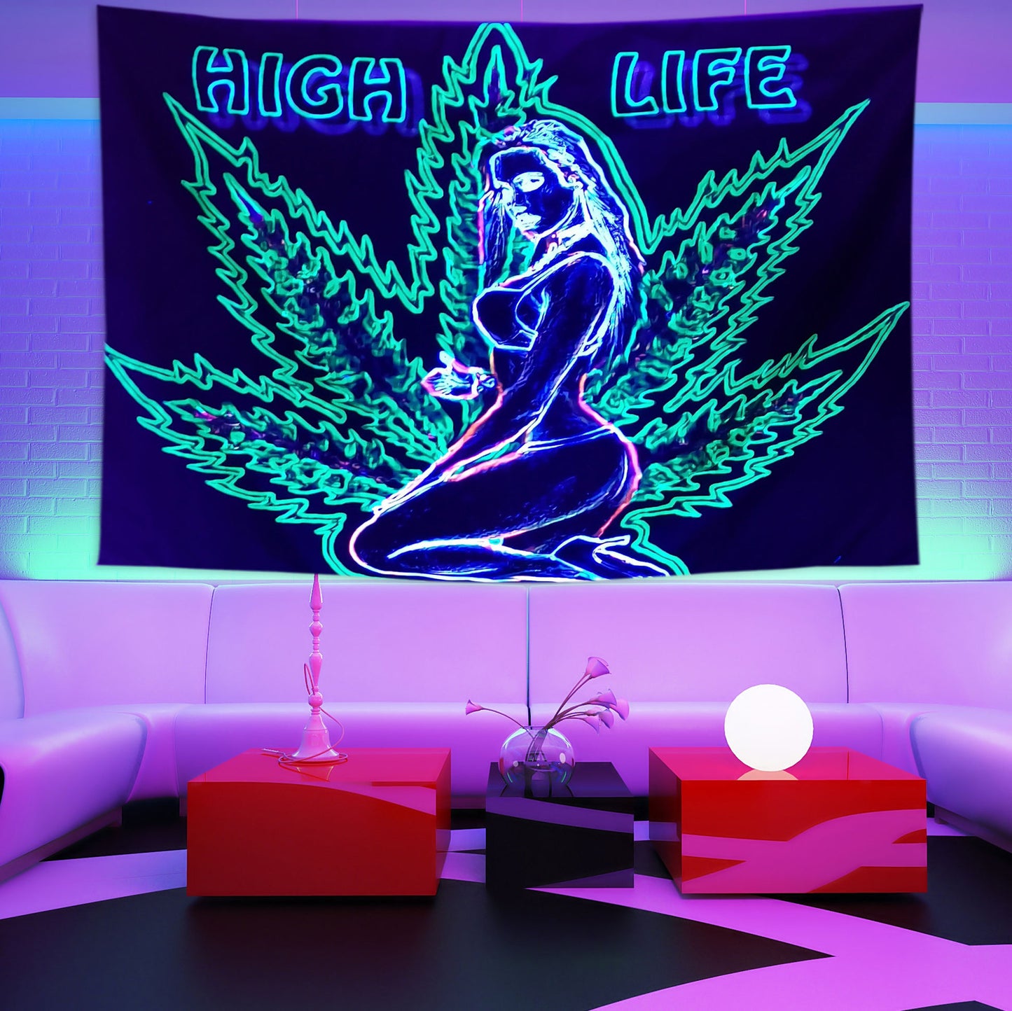 Fluorescent Plant Girl Print Tapestry – Modern Wall Hanging Home Decor