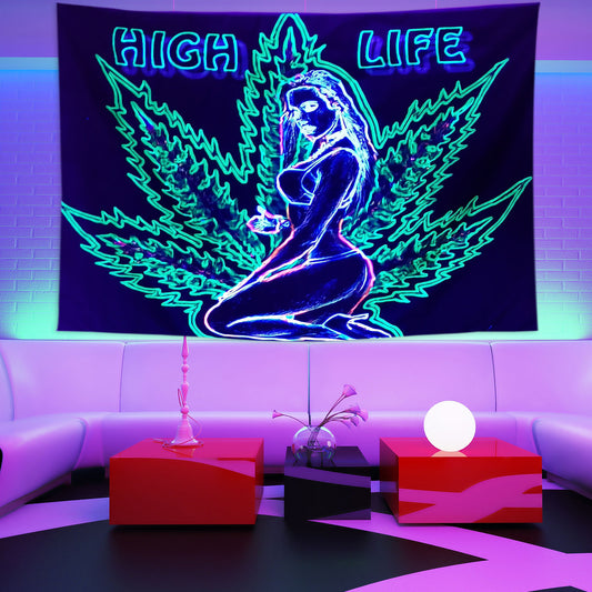 Fluorescent Plant Girl Print Tapestry – Modern Wall Hanging Home Decor