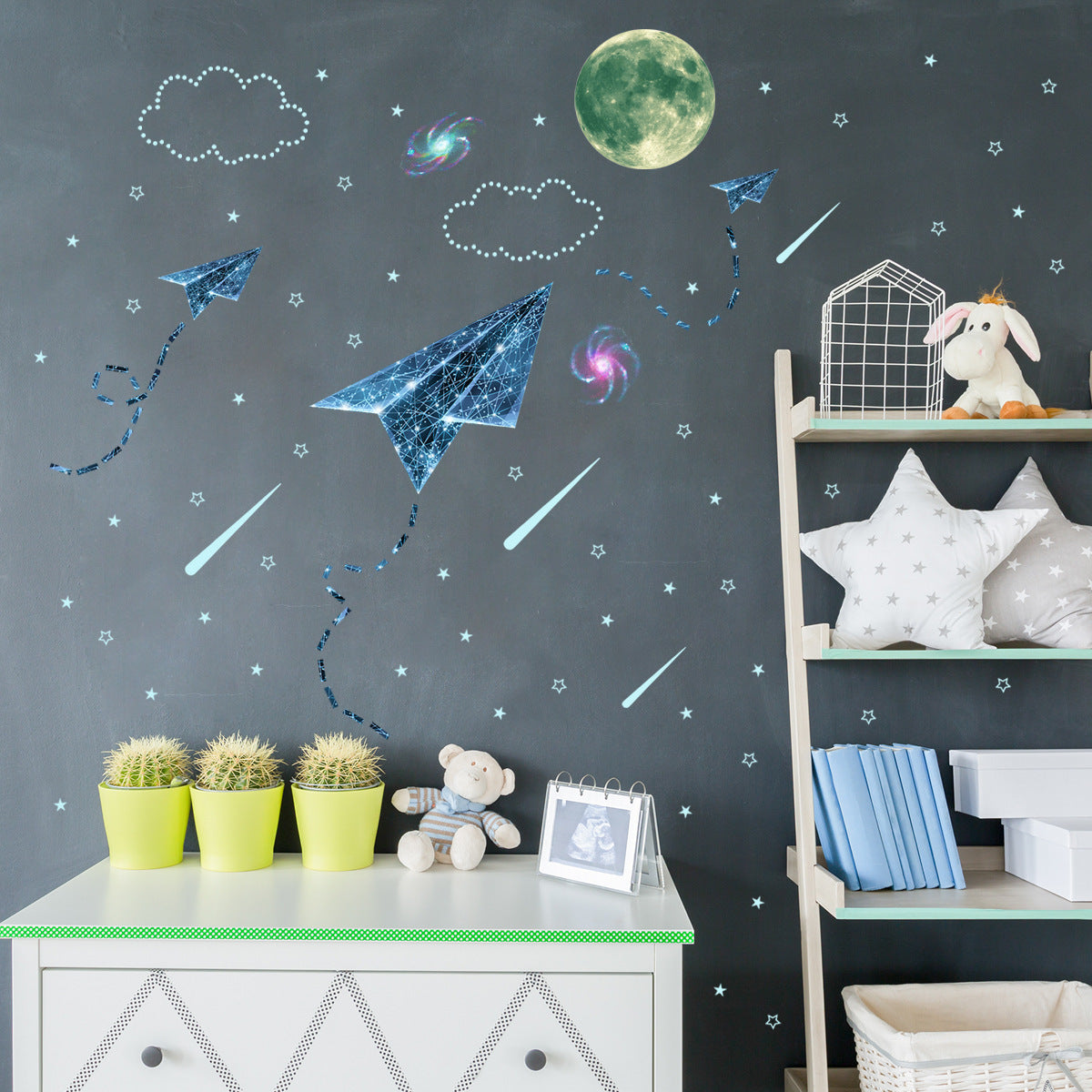 Universe Moon Luminous Star Wall Stickers Bedroom Luminous Stickers