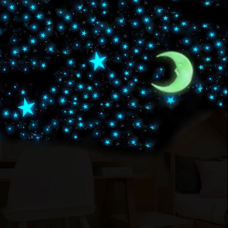 Luminous Dark Blue Star Yellow Moon Set Wall Sticker Plastic