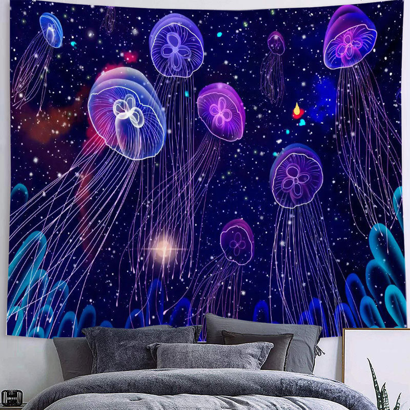 Sky Purple Jellyfish Tapestry – Fluorescent Ocean-Inspired Wall Hanging for Home Decor