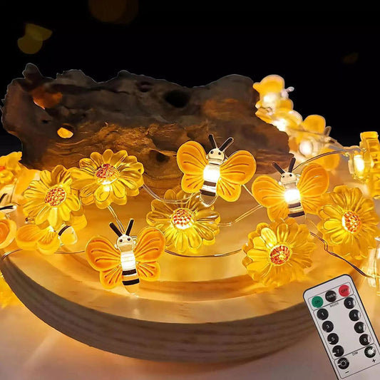 Bee & Flower Decorative String Lights – Warm White Festival Room Lighting