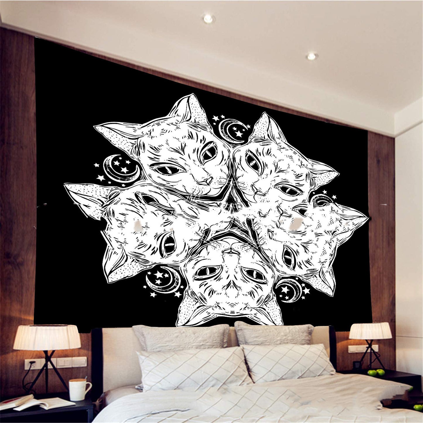 Magic Tapestry – Mystical Hippie Cat & Star Wall Hanging for Home Decor