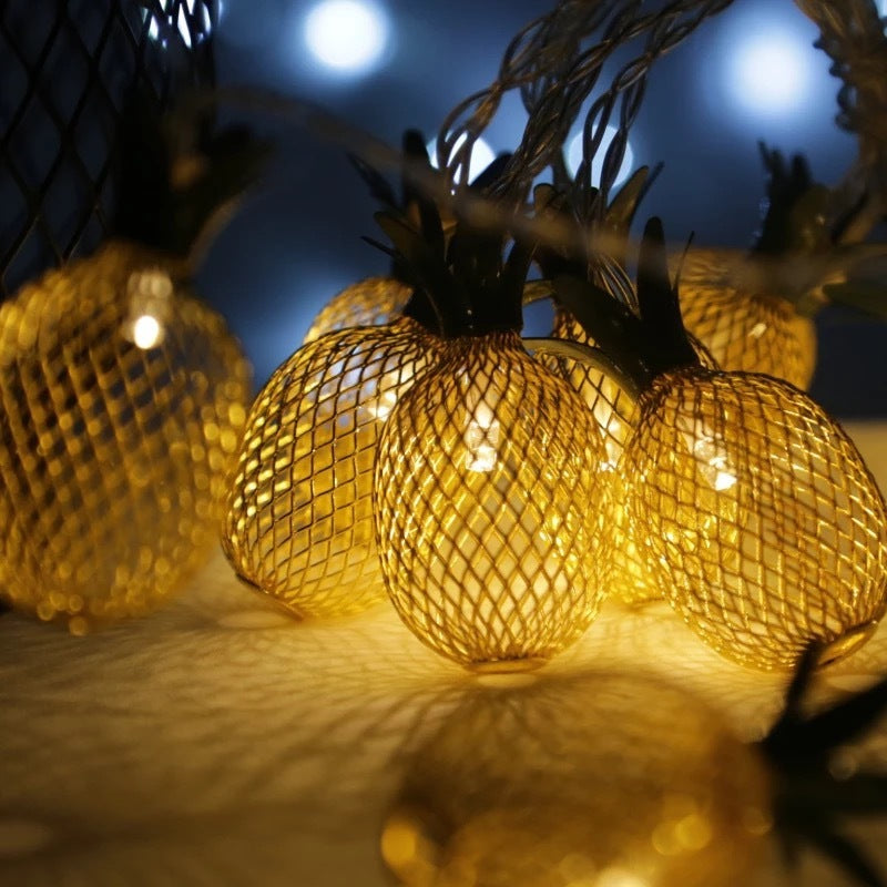 Modern Iron Pineapple LED Light String – Warm White, Battery Operated