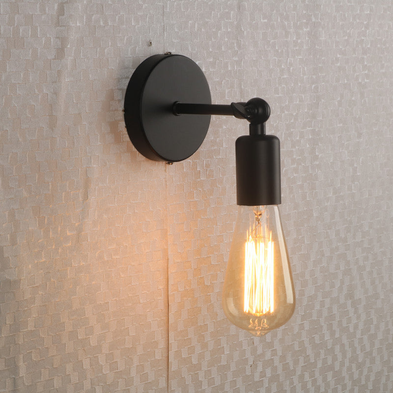 American Black Industrial Wrought Iron Small Wall Lamp Indoor