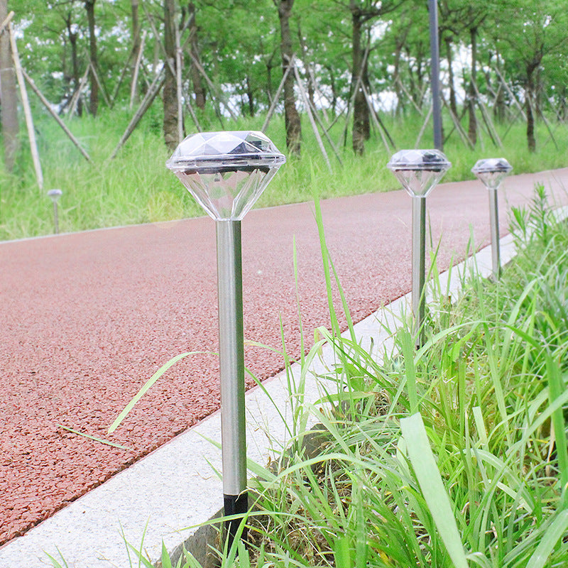 Solar-Powered Straight Pole Diamond Lawn Lamp – Colorful Warm White LED Outdoor Light