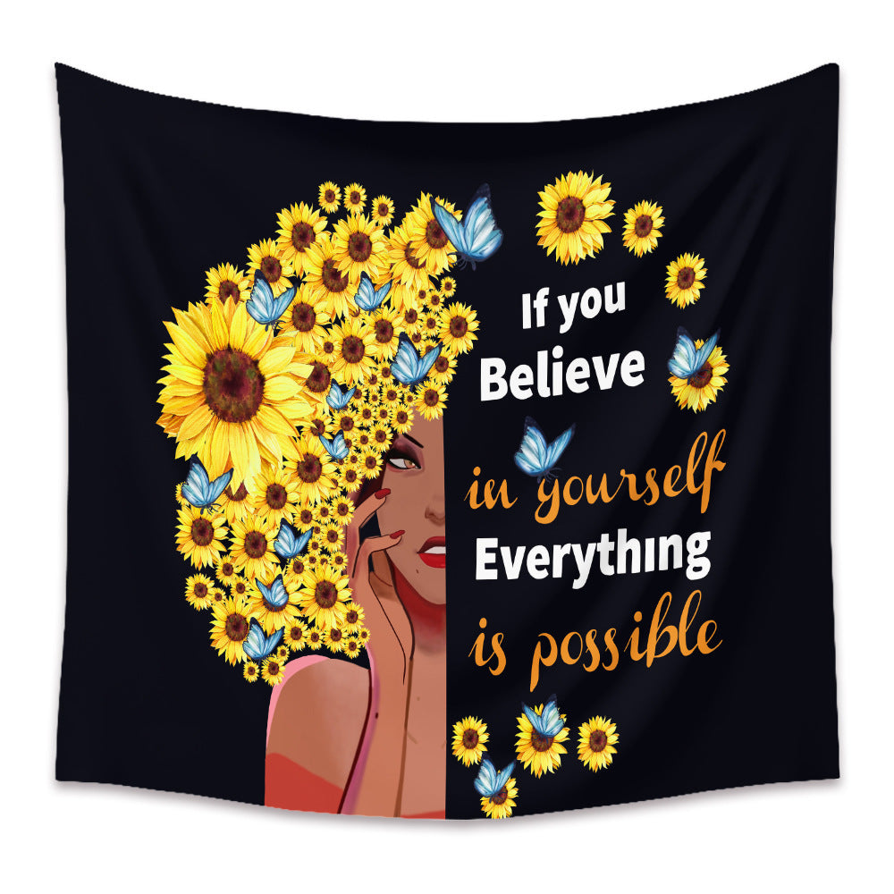 Sunflower Skull Tapestry – Boho Gothic Wall Hanging for Unique Home Decor