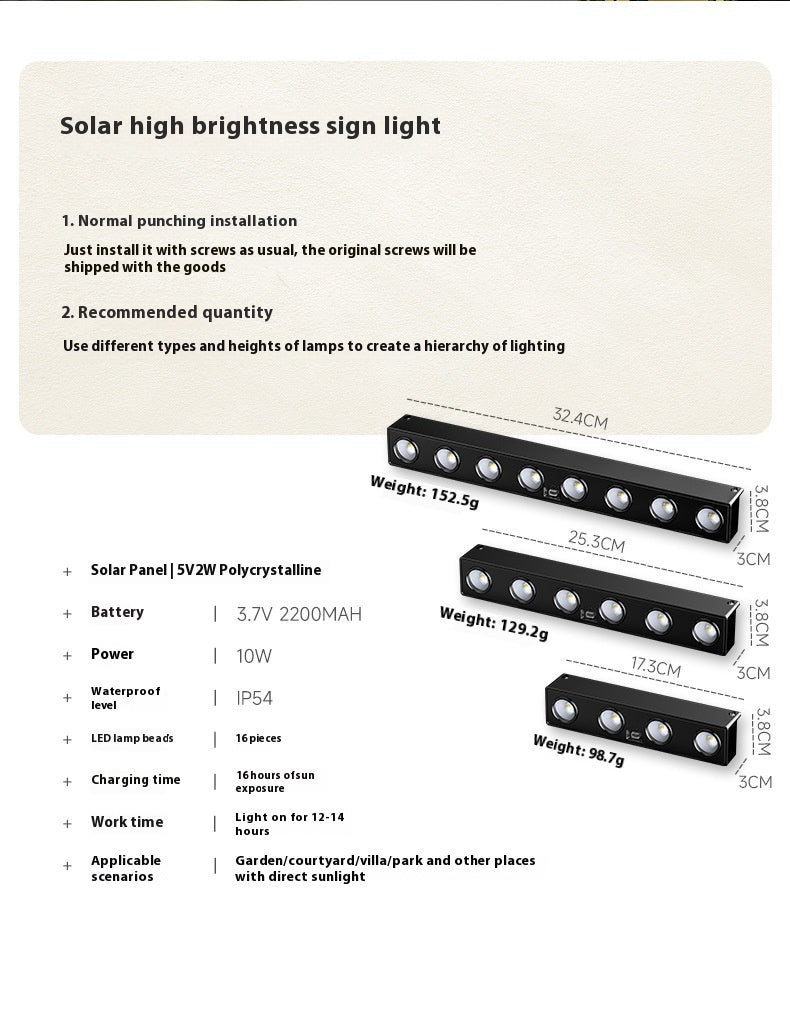 New Outdoor Solar Signboard Embedded Strip Light – Waterproof Luxury LED Strip for Gardens, Parks & Villas