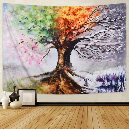 The Four Season Tree Print Tapestry – Dorm Tapestries 100% Polyester Wall Hanging