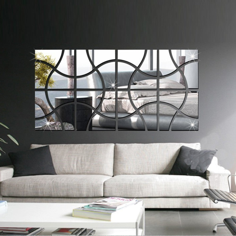 3D Stereo Mirror Wall Stickers Geometric Mosaic Decoration