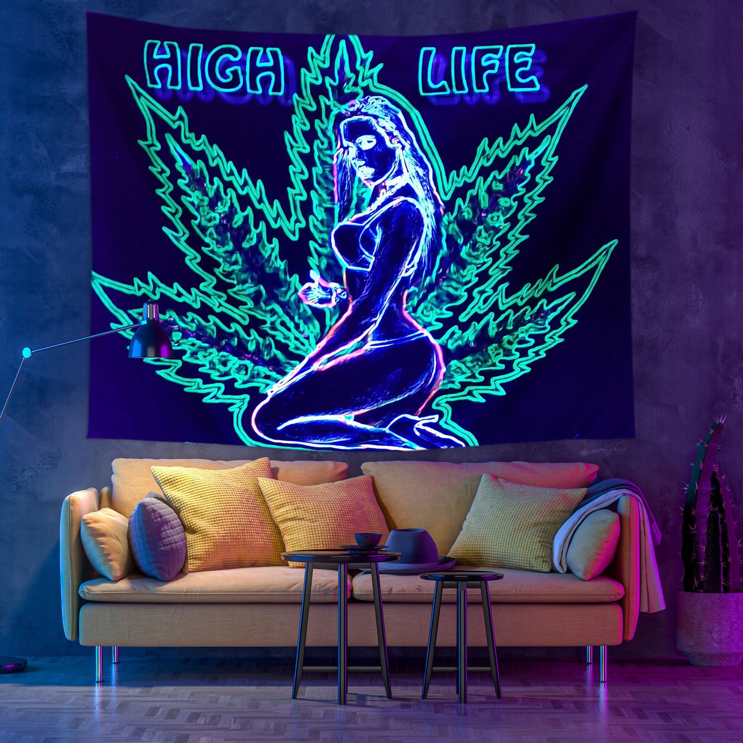 Fluorescent Plant Girl Print Tapestry – Modern Wall Hanging Home Decor