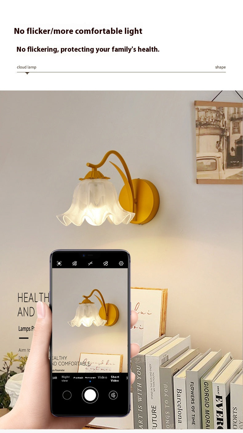 Retro Idyllic Girl Bed Head Wall Lamp – Flower Design with Colorful Light Options