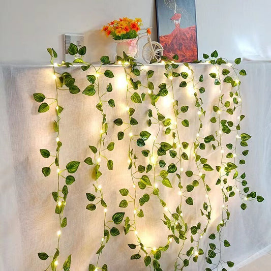 LED Green Leaf Copper Wire Lighting Chain – Indoor Room Decoration