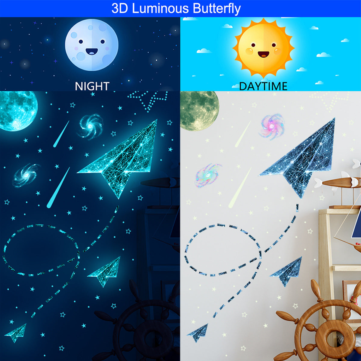 Universe Moon Luminous Star Wall Stickers Bedroom Luminous Stickers